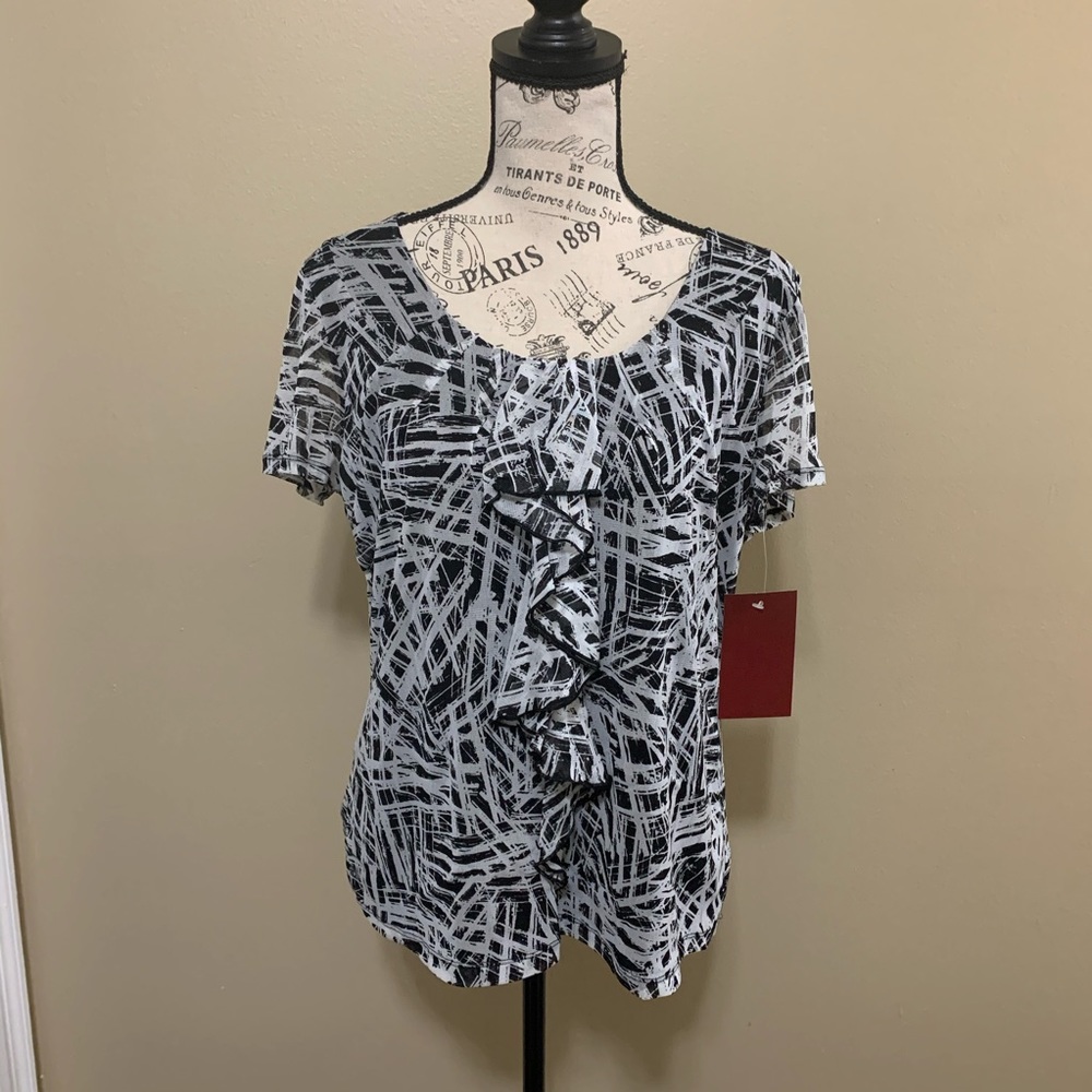 212 Collection Printed Ruffle Mesh Large Top - Picture 2 of 8